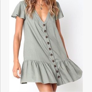 V Neckline Button Down Mini Dress